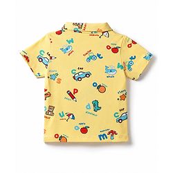 Babyhug 100% Cotton Knit Half Sleeves Animal Printed Co-Ords Shirt & Pyjama Night Suit - Yellow