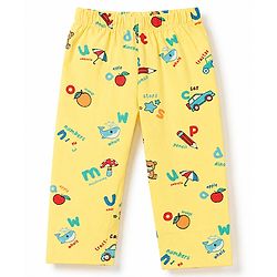 Babyhug 100% Cotton Knit Half Sleeves Animal Printed Co-Ords Shirt & Pyjama Night Suit - Yellow