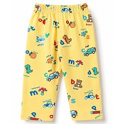 Babyhug 100% Cotton Knit Half Sleeves Animal Printed Co-Ords Shirt & Pyjama Night Suit - Yellow