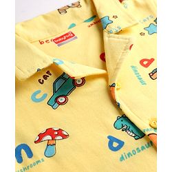 Babyhug 100% Cotton Knit Half Sleeves Animal Printed Co-Ords Shirt & Pyjama Night Suit - Yellow