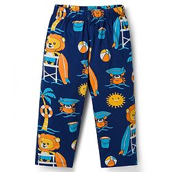Babyhug Cotton Knit Full Sleeves Shirt & Pyjama Co-ord Night Suit with Beach Theme Print - Navy Blue