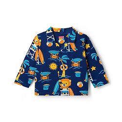 Babyhug Cotton Knit Full Sleeves Shirt & Pyjama Co-ord Night Suit with Beach Theme Print - Navy Blue