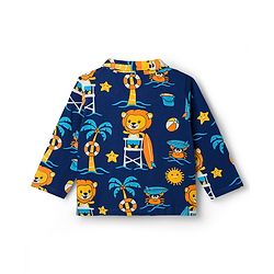 Babyhug Cotton Knit Full Sleeves Shirt & Pyjama Co-ord Night Suit with Beach Theme Print - Navy Blue