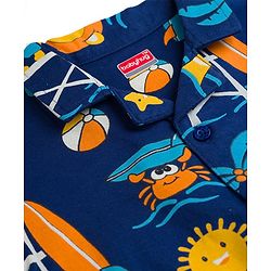 Babyhug Cotton Knit Full Sleeves Shirt & Pyjama Co-ord Night Suit with Beach Theme Print - Navy Blue