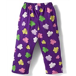 Babyhug Cotton Knit Half Sleeves Butterfly Printed Co-Ords Top & Pyjama Night Suit - Purple