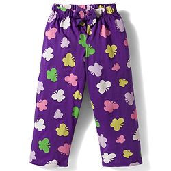 Babyhug Cotton Knit Half Sleeves Butterfly Printed Co-Ords Top & Pyjama Night Suit - Purple