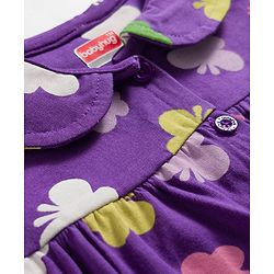 Babyhug Cotton Knit Half Sleeves Butterfly Printed Co-Ords Top & Pyjama Night Suit - Purple