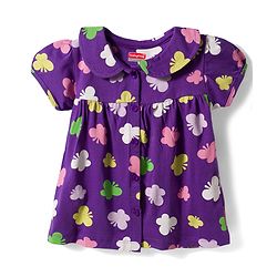 Babyhug Cotton Knit Half Sleeves Butterfly Printed Co-Ords Top & Pyjama Night Suit - Purple