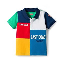 Babyhug Cotton Knit Half Sleeves Cut & Sew Polo T-Shirt with Text Graphics - Multicolour