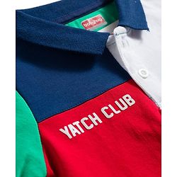Babyhug Cotton Knit Half Sleeves Cut & Sew Polo T-Shirt with Text Graphics - Multicolour