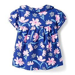 Babyhug Cotton Knit Half Sleeves Front Open Co-ords Top & Short Night Suit with Floral Print - Navy Blue