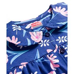 Babyhug Cotton Knit Half Sleeves Front Open Co-ords Top & Short Night Suit with Floral Print - Navy Blue
