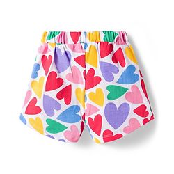 Babyhug Cotton Knit Half Sleeves Front Open Co-ords Top & Short Night Suit with Heart Print - Multicolor