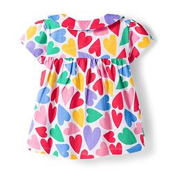 Babyhug Cotton Knit Half Sleeves Front Open Co-ords Top & Short Night Suit with Heart Print - Multicolor