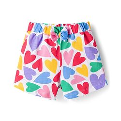 Babyhug Cotton Knit Half Sleeves Front Open Co-ords Top & Short Night Suit with Heart Print - Multicolor