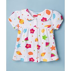 Babyhug Cotton Knit Half Sleeves Top & Shorts Co-ord Night Suit with Fruit Print - White