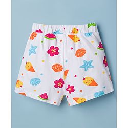 Babyhug Cotton Knit Half Sleeves Top & Shorts Co-ord Night Suit with Fruit Print - White