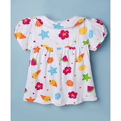 Babyhug Cotton Knit Half Sleeves Top & Shorts Co-ord Night Suit with Fruit Print - White