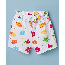 Babyhug Cotton Knit Half Sleeves Top & Shorts Co-ord Night Suit with Fruit Print - White