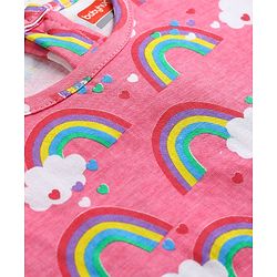 Babyhug Cotton Knit Sleeveless Top & Shorts Co-ord Night Suit with Rainbow Print - Pink
