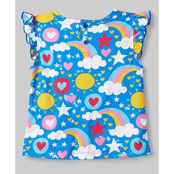 Babyhug Cotton Knit Sleeveless Top & Shorts Co-ord Night Suit with Rainbow Print - Blue