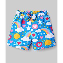 Babyhug Cotton Knit Sleeveless Top & Shorts Co-ord Night Suit with Rainbow Print - Blue