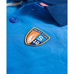 Babyhug Cotton Knit Half Sleeves Polo T-Shirt with Graphics & Nautical Theme Patch -  Navy Green & Coral
