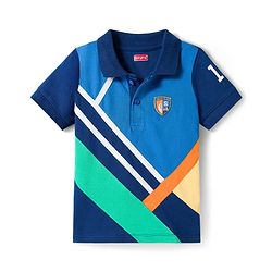 Babyhug Cotton Knit Half Sleeves Polo T-Shirt with Graphics & Nautical Theme Patch -  Navy Green & Coral
