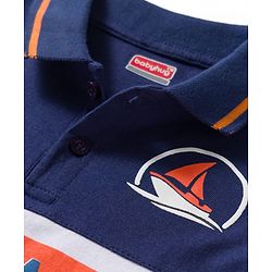 Babyhug Cotton Knit Half Sleeves Cut & Sew Polo T-Shirt with Nautical Theme Print - Navy Blue