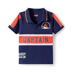 Babyhug Cotton Knit Half Sleeves Cut & Sew Polo T-Shirt with Nautical Theme Print - Navy Blue