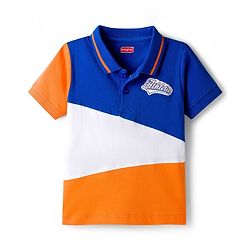 Babyhug Cotton Knit Half Sleeves Polo T-Shirt With Athletic Patch - Multicolor