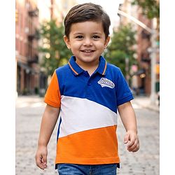 Babyhug Cotton Knit Half Sleeves Polo T-Shirt With Athletic Patch - Multicolor