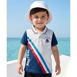 Babyhug Cotton Knit Half Sleeves Cut & Sew Polo T-Shirt with Nautical Theme Print - Multicolor