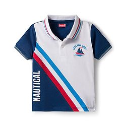 Babyhug Cotton Knit Half Sleeves Cut & Sew Polo T-Shirt with Nautical Theme Print - Multicolor