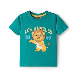 Babyhug Cotton Knit Half Sleeves T-Shirt with Lion Print - Teal Blue