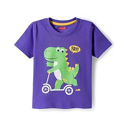 Babyhug Cotton Knit Half Sleeves T-Shirt with Dino Print - Purple