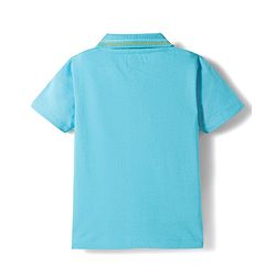 Babyhug 100% Cotton Knit Half Sleeves Polo T-Shirt With Tiger Print - Light Blue & Yellow
