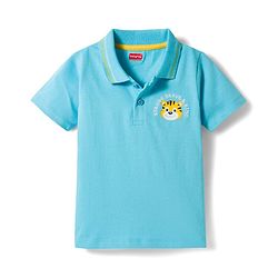 Babyhug 100% Cotton Knit Half Sleeves Polo T-Shirt With Tiger Print - Light Blue & Yellow