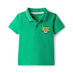 Babyhug Cotton Knit Half Sleeves Polo T-Shirt With Bear Print - Green