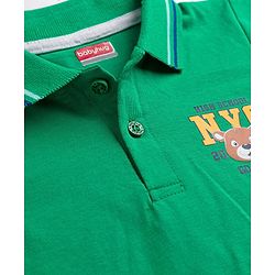 Babyhug Cotton Knit Half Sleeves Polo T-Shirt With Bear Print - Green
