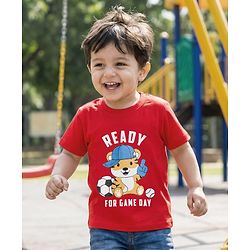 Babyhug Cotton Knit Half Sleeves T-Shirt with Tiger Print - Red