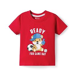 Babyhug Cotton Knit Half Sleeves T-Shirt with Tiger Print - Red