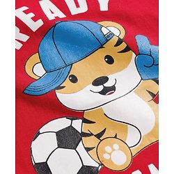 Babyhug Cotton Knit Half Sleeves T-Shirt with Tiger Print - Red