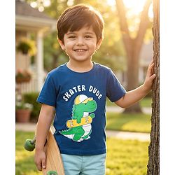 Babyhug 100% Cotton Knit Half Sleeves Dino Printed T-Shirt - Multicolour