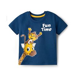 Babyhug Cotton Knit Half Sleeves T-Shirt with Animal Print - Navy Blue