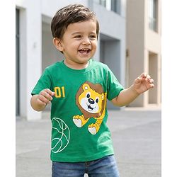 Babyhug 100% Cotton Knit Half Sleeves Lion Printed T-Shirt - Multicolour