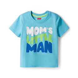 Babyhug Cotton Knit Half Sleeves T-Shirt with Mom's Little Man Print - Light Blue