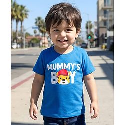 Babyhug 100% Cotton Knit Half Sleeves T-Shirt With Tiger Print - Blue & White