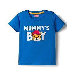 Babyhug 100% Cotton Knit Half Sleeves T-Shirt With Tiger Print - Blue & White