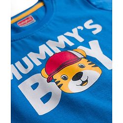 Babyhug 100% Cotton Knit Half Sleeves T-Shirt With Tiger Print - Blue & White